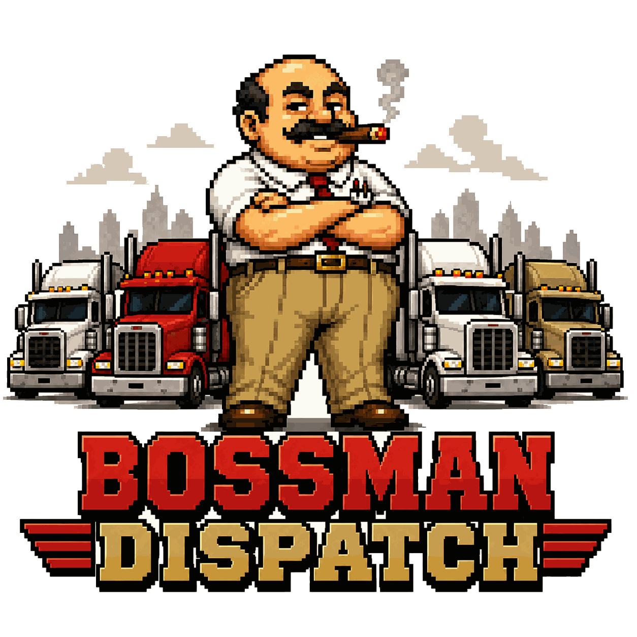 Bossman with a line of trucks